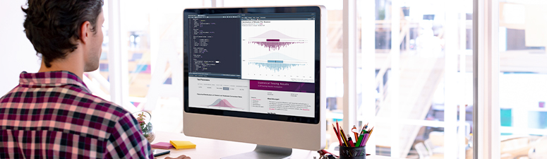 Worker viewing data science dashboards